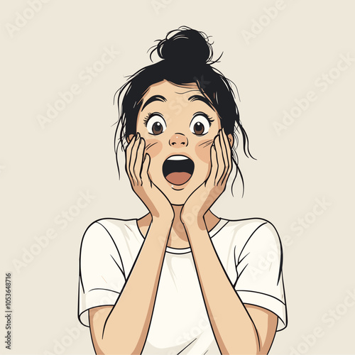 vector character girl with surprised face on white background .Generative AI