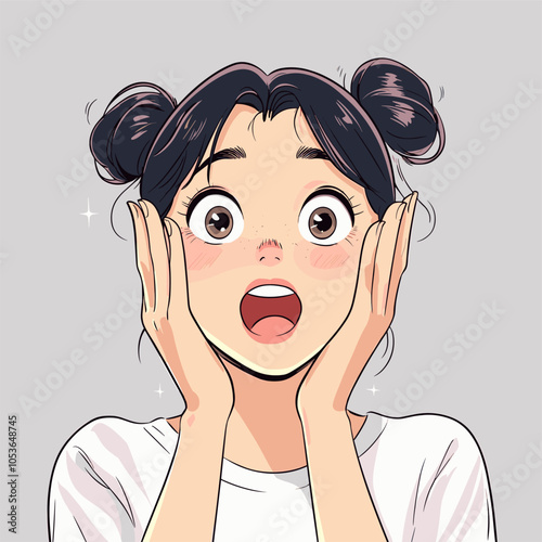 vector character girl with surprised face on white background .Generative AI