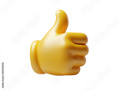 Bright 3D yellow thumbs-up icon symbolizing positivity, approval, or success. Commonly used in digital communication to express agreement or encouragement.