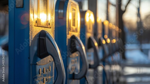 A row of payphones for passengers without cell phones or for emergency calls. photo