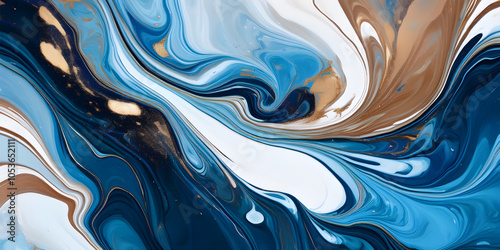abstract blue background with white waves, modern art, beautiful painting with high resolution