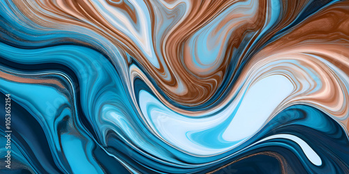 abstract blue and brown background with white waves, modern art, beautiful painting with high resolution