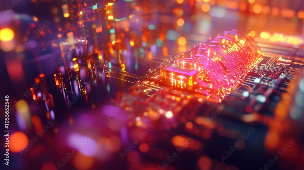 Obraz premium A glowing quantum computer processor showcasing quantum bits in action