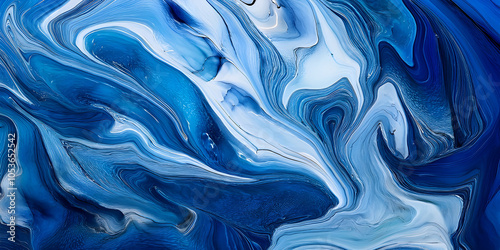 abstract blue background with white waves, modern art, beautiful painting with high resolution