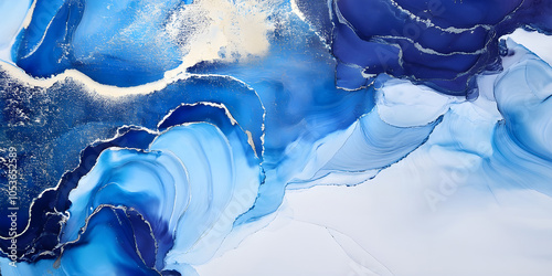 abstract blue background with white waves, modern art, beautiful painting with high resolution