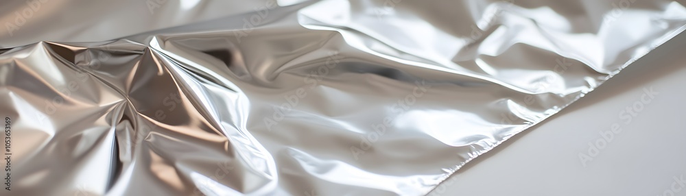Obraz premium Crinkled Silver Foil Surface with Light Reflections