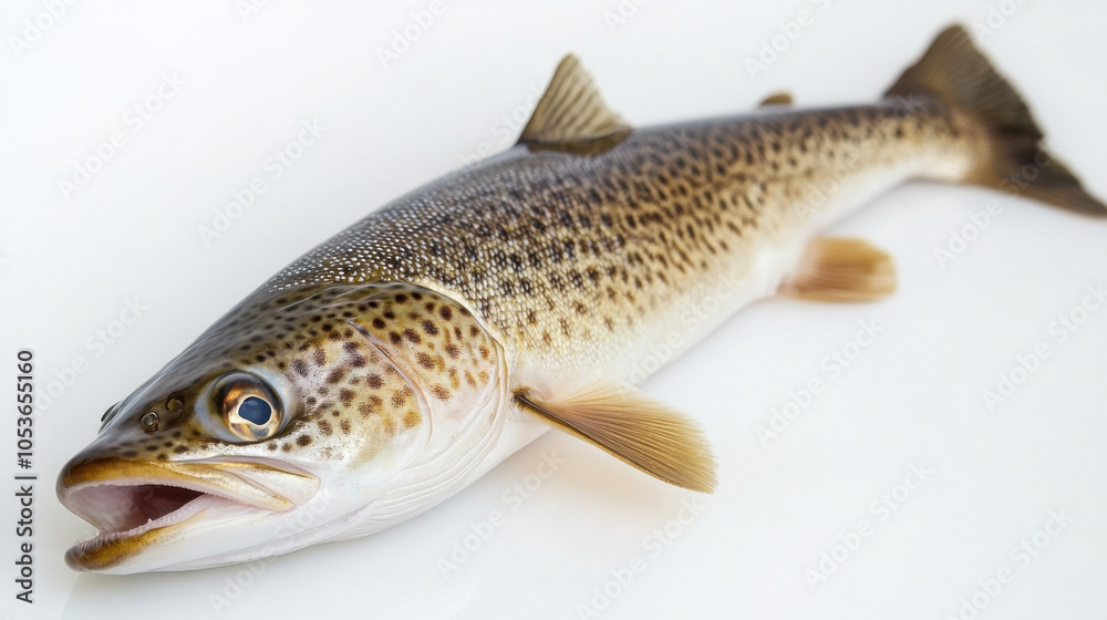 Fresh fish with sleek body and distinctive spots, showcasing its natural beauty and freshness. Perfect for culinary presentations or seafood related themes Fresh fish with sleek body and distinctive spots, showcasing its natural beauty and freshness. Perfect for culinary presentations or seafood related themes