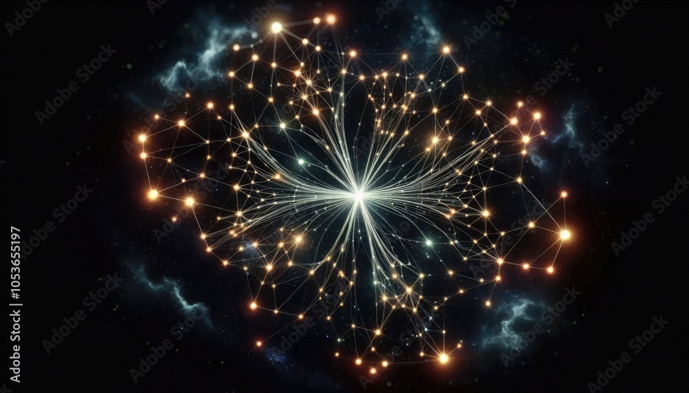 Obraz premium Neural Network Constellation - Deep Learning Model and AI Nodes Connected by Star Paths, Futuristic Abstract AI Design, No People