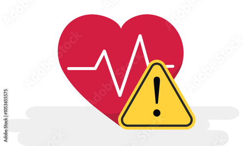Health hazards and health risks at medical health risk for health and safety at workplace with heart and caution sign for healthy life sign icon. Promoting awareness in healthcare settings by the sign
