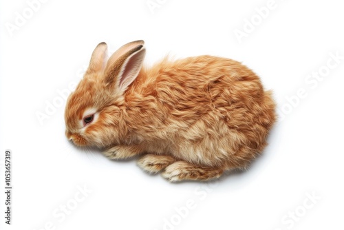 Fawn-Colored Fauve de Bourgogne Rabbit on White Background