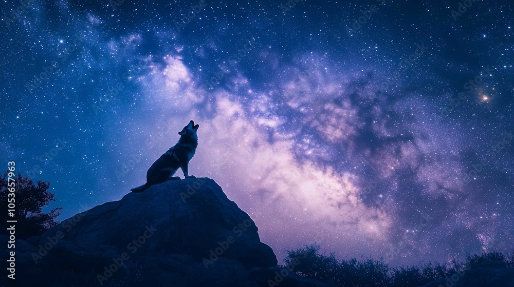 Fototapeta premium A wolf howling on a rock 