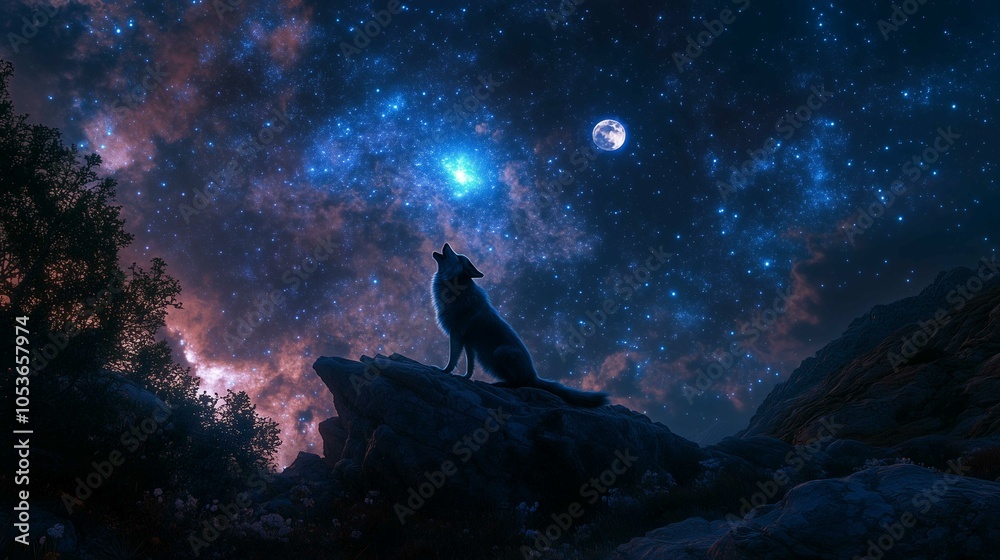 Fototapeta premium A wolf howling on a rock
