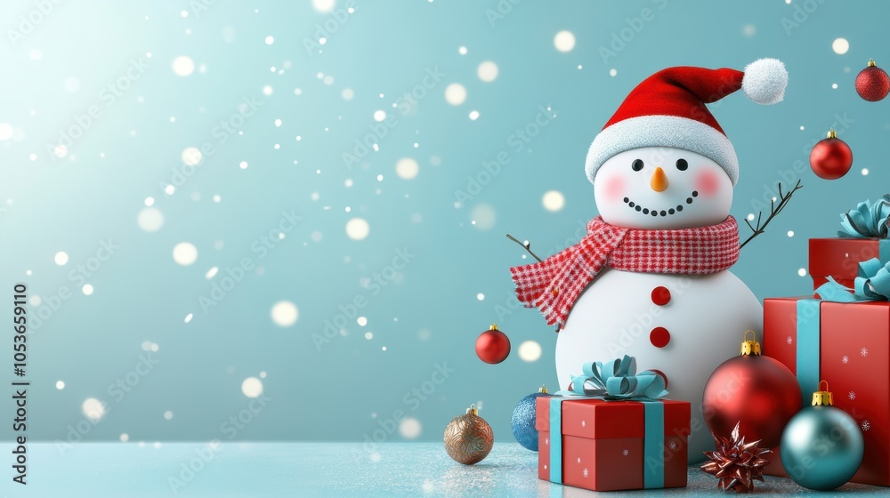 Fototapeta premium Cute snowman. Winter holiday theme.