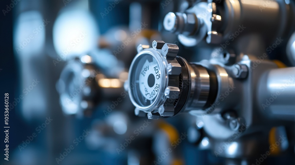 Close-up of industrial control valves and gauges, showcasing precision engineering.