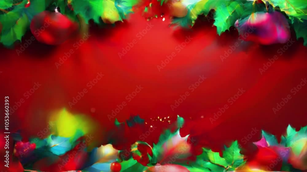 Red burgundy blank space background with Christmas ornaments, gifts, pines, spruce leaves, for greeting card video, Luxury Elegant Christmas Frame Background, 4k High-Quality Animation Video