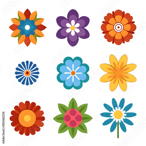 Flat design flower Patterns set collection minimal PNG cut out
