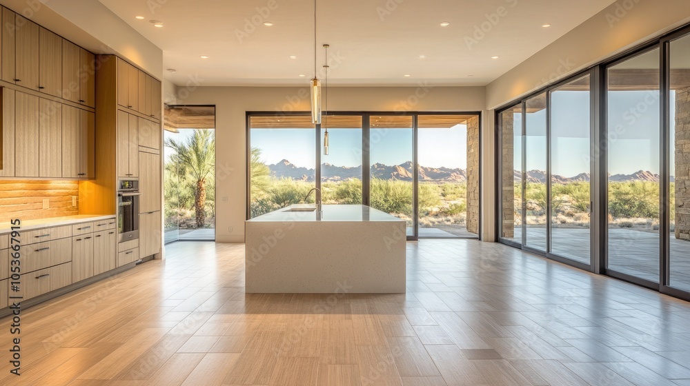 Fototapeta premium Spacious open-plan kitchen in desert modern style