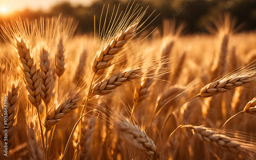 Closeup of wheat ears in golden field Closeup of wheat ears in golden field