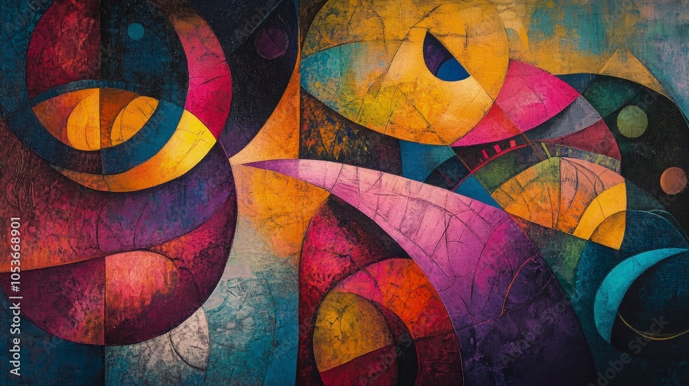 Fototapeta premium Abstract shapes and vibrant colors inspired by childhood imagination