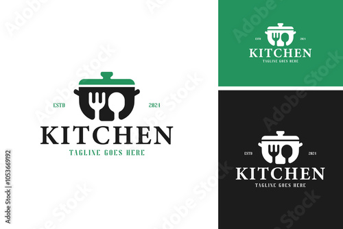 Hot pot with fork and spoon logo design vector illustration