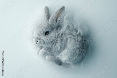 Mystical Rabbit Emerges from Ethereal Grey Haze photo