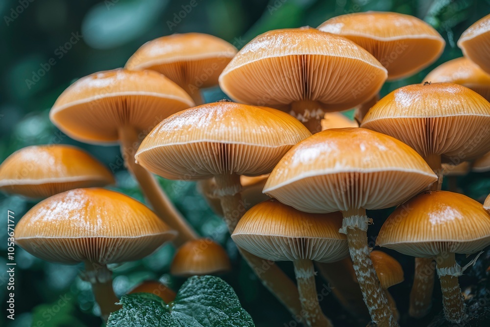 Close-up of Cluster of Golden-Brown Mushrooms in Forest Close-up of Cluster of Golden-Brown Mushrooms in Forest