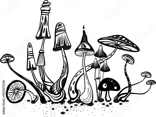 Magic mushrooms of various shape