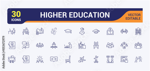 Education thin line icon set. Contains related to college, classroom, certificate, learning, graduate, knowledge, training, e-book. Simple line vector. Editable stroke. Vector illustration.