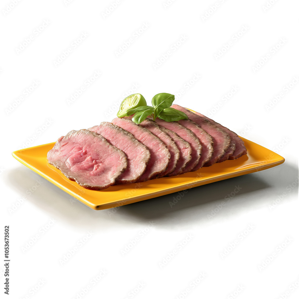 Beef tongue thin tender slices salsa verde dots splashing Food and Culinary concept Beef tongue thin tender slices salsa verde dots splashing Food and Culinary concept