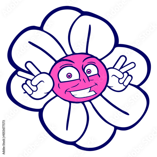 White Daisy Flower Happy Face Victory Comic Cartoon Small Pretty Leaf Beautiful Green Plant Blooming Nature Lover Flowers Gardening Gardeners Thumb Garden Hobby Blooms Blossoms Gardener Leisure Summer