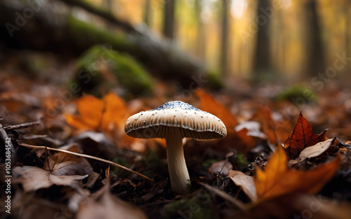 Closeup on ink cap mushroom, slim blackish cap