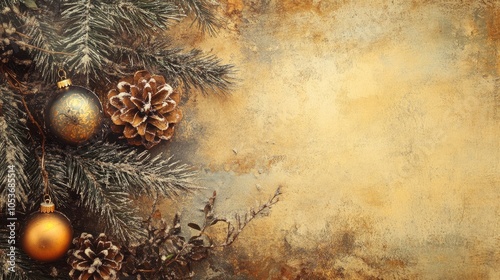 Vintage Christmas background, nostalgic decorations, old-fashioned ornaments, warm glow, [Christmas background], [vintage holiday] 
