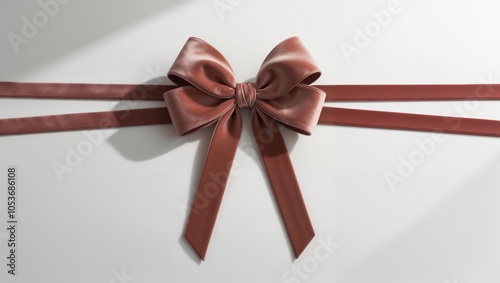 A luxurious velvet plum pink lilac ribbon tied in an elegant bow glowing under soft light photo