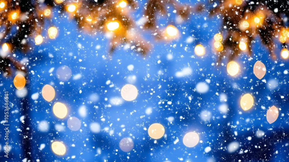 Abstract Winter Background with Falling Snow and Warm Lights Abstract Winter Background with Falling Snow and Warm Lights