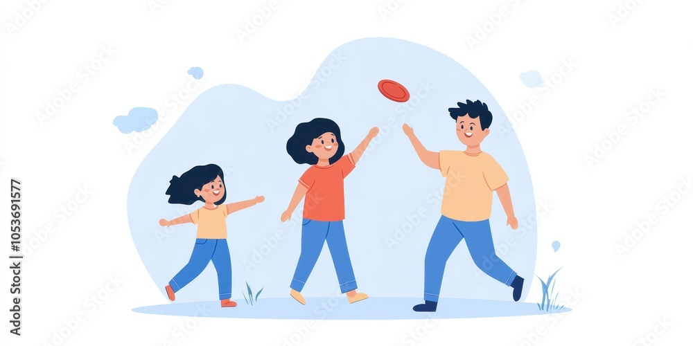 Obraz premium Happy family playing frisbee together in a park.