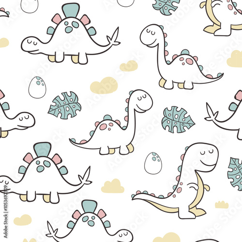 Cute dinosaur pattern - hand drawn childish dinosaur seamless pattern design