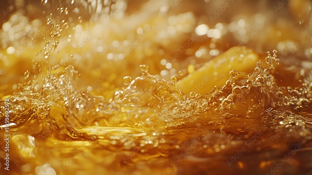 Golden crispy french fries in bubbling hot oil, extreme macro shot, cooking process, oil bubbles, deep frying action, steam rising, warm tones, textural details. Golden crispy french fries in bubbling hot oil, extreme macro shot, cooking process, oil bubbles, deep frying action, steam rising, warm tones, textural details.