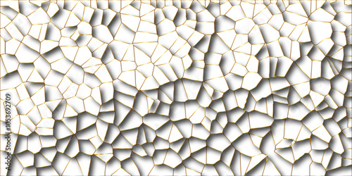 Golden gradient lines stroke abstract white crystalized broken glass background. Voronoi diagram background. abstract desktop texture design digital art wallpaper, vector illustration.	 photo