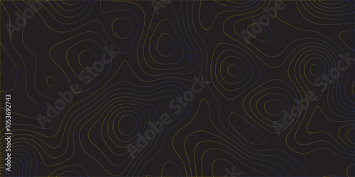 Abstract black colorful gradient Topographic line map pattern background. Contour elevation topographic and textured Background Modern design with black background with topographic wavy Patte and dot	 photo