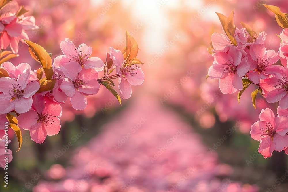 Pink Blossoms Framing a Blurred Background of Flowers Pink Blossoms Framing a Blurred Background of Flowers