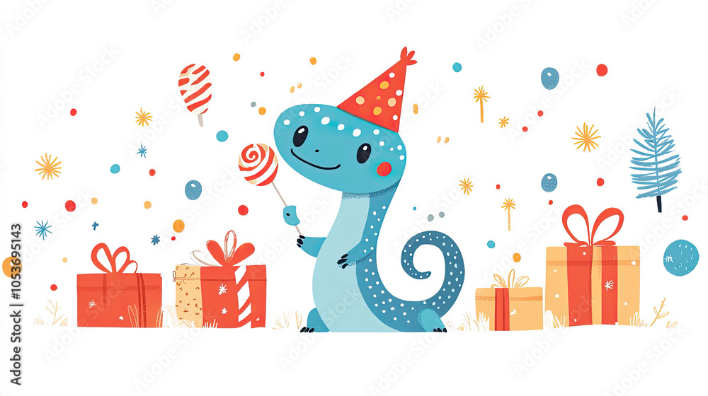 Naklejka premium Cute snake wearing Christmas hat, Chinese New Year