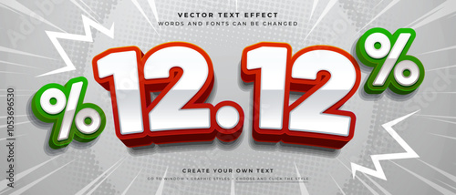 3D white and red text effect on abstract background, December sale 12.12 vector graphic style