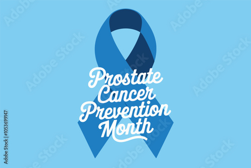 Blue ribbon with text written Prostate Cancer Prevention Month