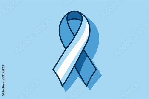 Blue ribbon symbol of prostate cancer awareness month, light blue background