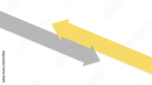 Yellow and gray arrows pointing in opposite directions, overlapping diagonally on a white background