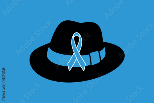 Black hat with blue ribbon, Prostate Cancer Awareness Month concept.