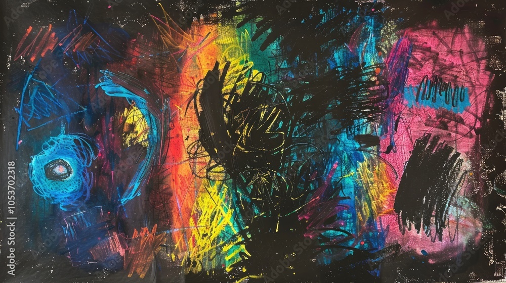 Obraz premium Abstract Painting with Vibrant Colors and Black Background