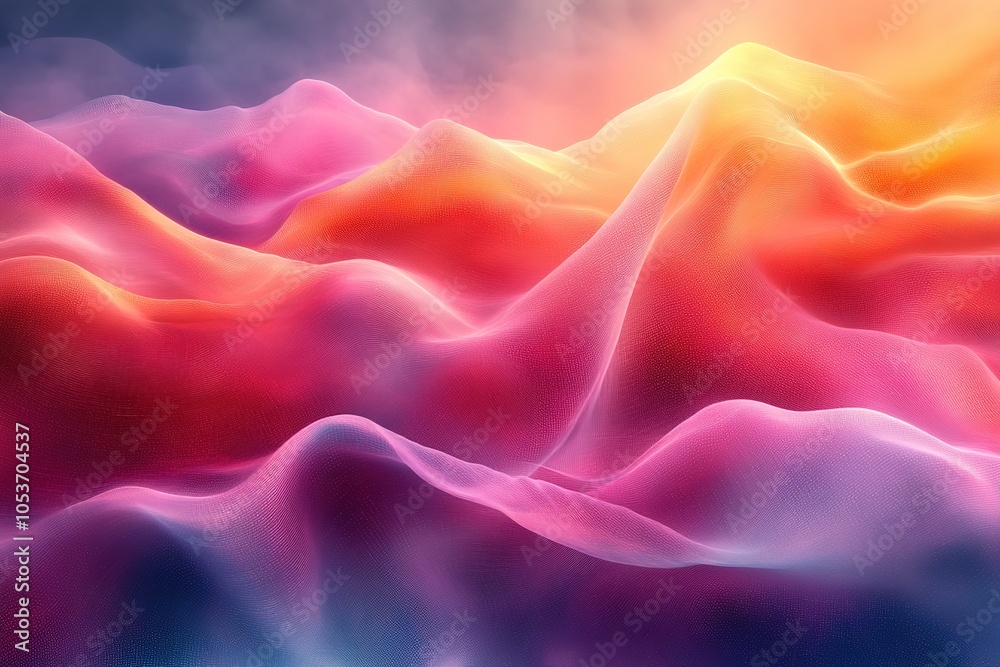 Obraz premium Abstract wavy background with pink, yellow, and orange colors.