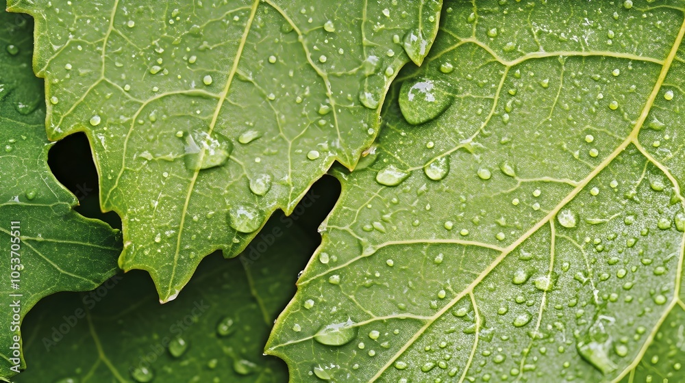 Fototapeta premium Captivating Green Leaf with Delicate Raindrop on the Tip