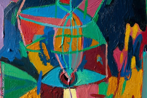 Modern abstract painting fragment in naive style -acrylic paint on canvas - creative poster, flyer, brochure. Art background, arts school texture, children's school. Bright abstract brush strokes.